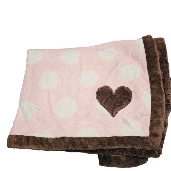Carter's Baby Girl Blanket Heart Polka Dot Pink Plush Fleece 30x40 Brown - Picture 1 of 7